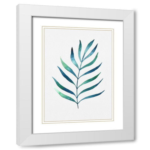 Blue and Green Watercolor Leaves 2 White Modern Wood Framed Art Print with Double Matting by Juncos, Cami
