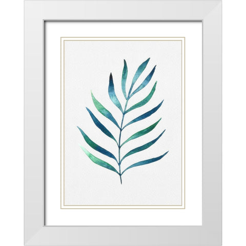 Blue and Green Watercolor Leaves 2 White Modern Wood Framed Art Print with Double Matting by Juncos, Cami