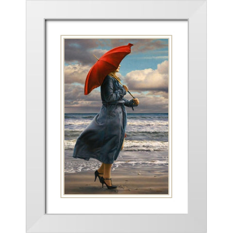 Red Umbrella White Modern Wood Framed Art Print with Double Matting by Kelley, Paul