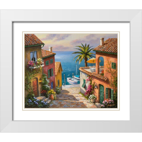 The Villaâ€™s Private Dock White Modern Wood Framed Art Print with Double Matting by Kim, Sung
