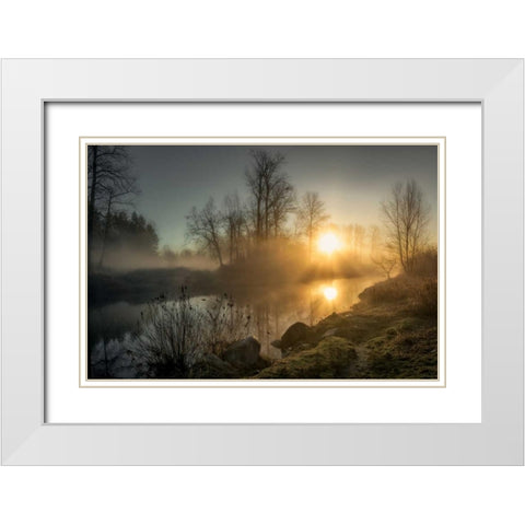 New Day Pitt Meadow White Modern Wood Framed Art Print with Double Matting by Kostka, Vladimir