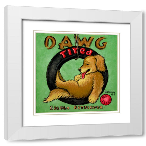 Dawg Tired White Modern Wood Framed Art Print with Double Matting by Kruskamp, Janet