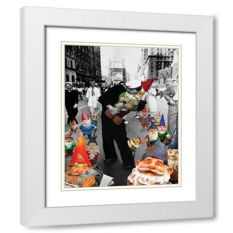 Garden Gnomes - VJ Day White Modern Wood Framed Art Print with Double Matting by Kite, Barry