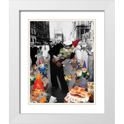 Garden Gnomes - VJ Day White Modern Wood Framed Art Print with Double Matting by Kite, Barry