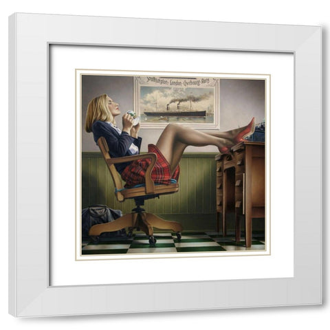Coffee Break White Modern Wood Framed Art Print with Double Matting by Kelley, Paul