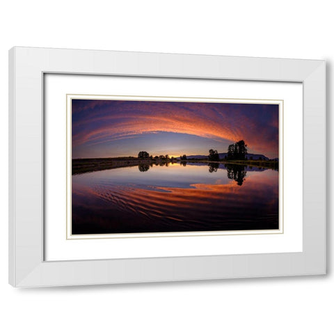 Canoe Sunset White Modern Wood Framed Art Print with Double Matting by Kostka, Vladimir