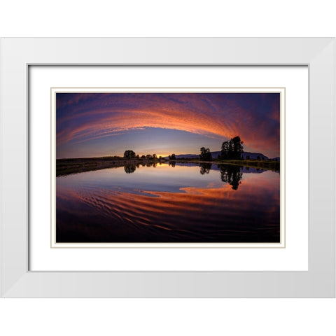 Canoe Sunset White Modern Wood Framed Art Print with Double Matting by Kostka, Vladimir