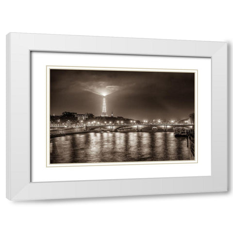 Paris Night White Modern Wood Framed Art Print with Double Matting by Kostka, Vladimir