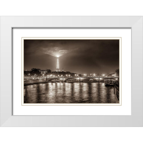 Paris Night White Modern Wood Framed Art Print with Double Matting by Kostka, Vladimir