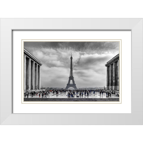 Eiffel White Modern Wood Framed Art Print with Double Matting by Kostka, Vladimir