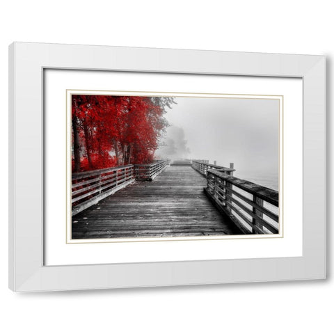 Fall Walkway White Modern Wood Framed Art Print with Double Matting by Kostka, Vladimir