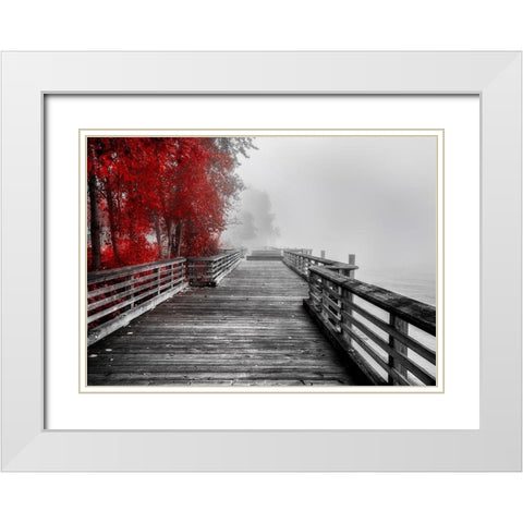 Fall Walkway White Modern Wood Framed Art Print with Double Matting by Kostka, Vladimir