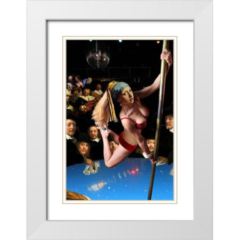 Girl with Pearl Earring and Pole White Modern Wood Framed Art Print with Double Matting by Kite, Barry