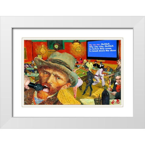 Karaoke Night in Arles White Modern Wood Framed Art Print with Double Matting by Kite, Barry