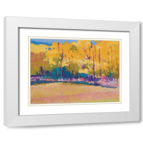 Yellow Trees White Modern Wood Framed Art Print with Double Matting by Kelly, Mike