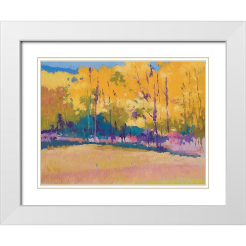 Yellow Trees White Modern Wood Framed Art Print with Double Matting by Kelly, Mike