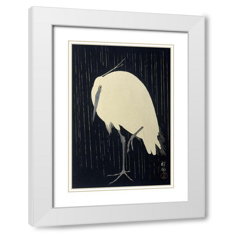 Egret in the Rain, 1925-1936 White Modern Wood Framed Art Print with Double Matting by Koson, Ohara