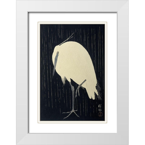 Egret in the Rain, 1925-1936 White Modern Wood Framed Art Print with Double Matting by Koson, Ohara
