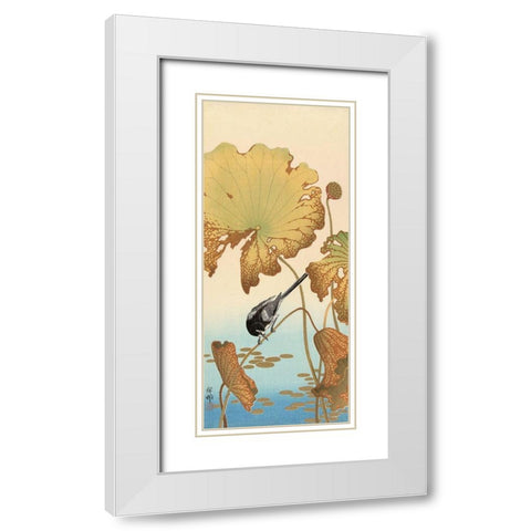 Japanese Wagtail on Lotus Plant, 1925-1936 White Modern Wood Framed Art Print with Double Matting by Koson, Ohara