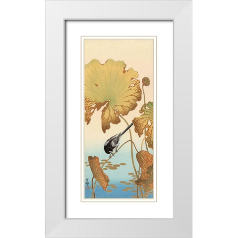 Japanese Wagtail on Lotus Plant, 1925-1936 White Modern Wood Framed Art Print with Double Matting by Koson, Ohara