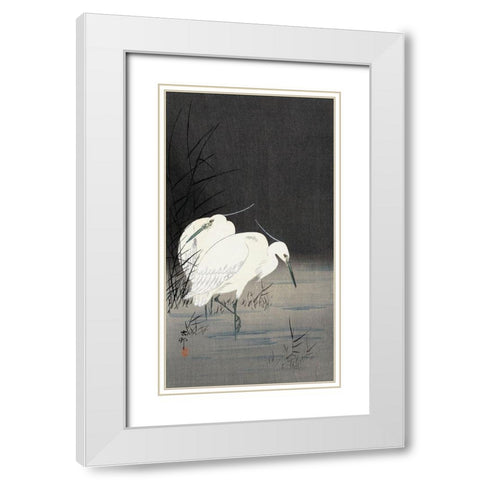 Two Egrets in the Reeds, 1900-1930 White Modern Wood Framed Art Print with Double Matting by Koson, Ohara