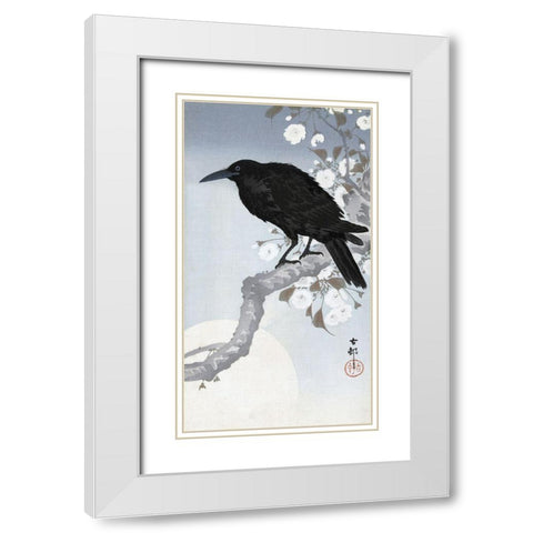 Crow at Full Moon, 1900-1930 White Modern Wood Framed Art Print with Double Matting by Koson, Ohara