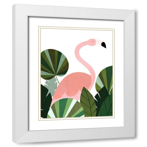 Florence The Flamingo White Modern Wood Framed Art Print with Double Matting by Kopcik, Emily