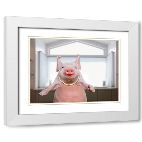 Lipstick On A Pig White Modern Wood Framed Art Print with Double Matting by Lund Roeser