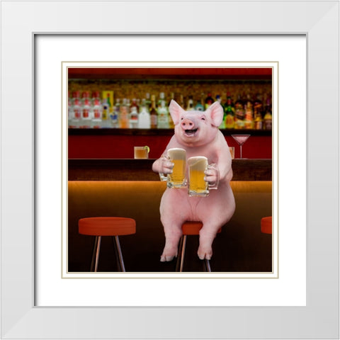 Beer Hog White Modern Wood Framed Art Print with Double Matting by Lund Roeser