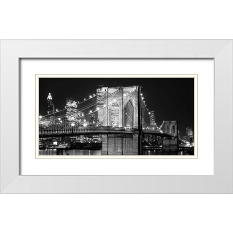 Brooklyn Bridge at Night White Modern Wood Framed Art Print with Double Matting by Lowe, Jet
