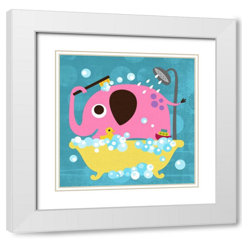 Elephant in Bathtub White Modern Wood Framed Art Print with Double Matting by Lee, Nancy