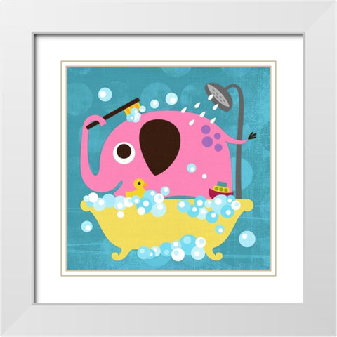 Elephant in Bathtub White Modern Wood Framed Art Print with Double Matting by Lee, Nancy