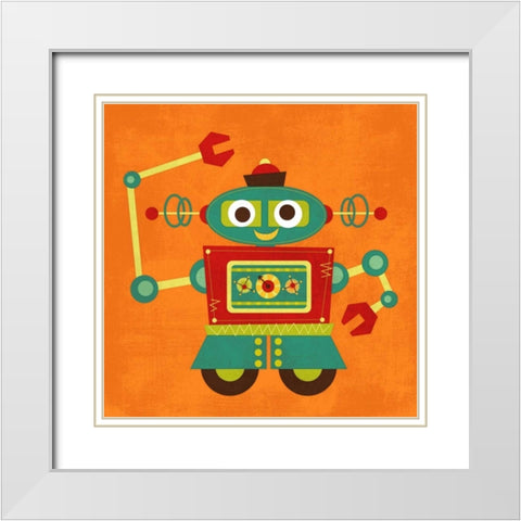 Robot 2 White Modern Wood Framed Art Print with Double Matting by Lee, Nancy