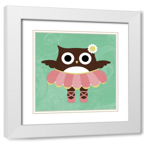 Ballerina Owl White Modern Wood Framed Art Print with Double Matting by Lee, Nancy