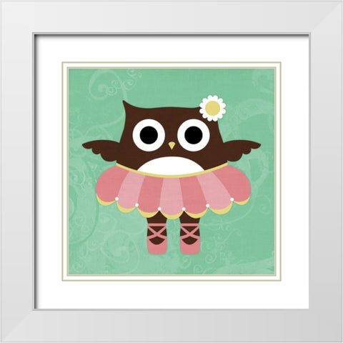 Ballerina Owl White Modern Wood Framed Art Print with Double Matting by Lee, Nancy