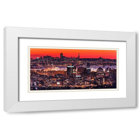 Oakland SF Twilight White Modern Wood Framed Art Print with Double Matting by Linhares, Greg