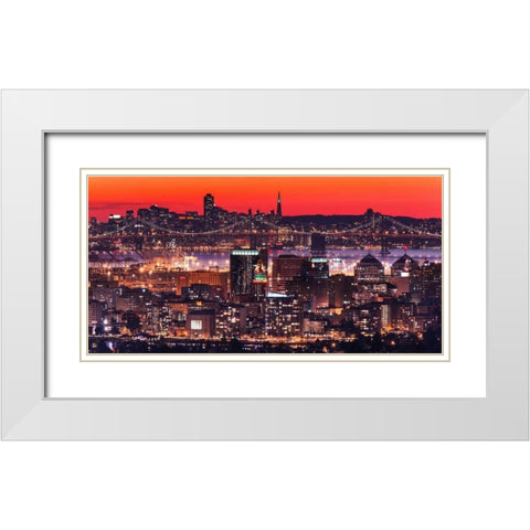 Oakland SF Twilight White Modern Wood Framed Art Print with Double Matting by Linhares, Greg