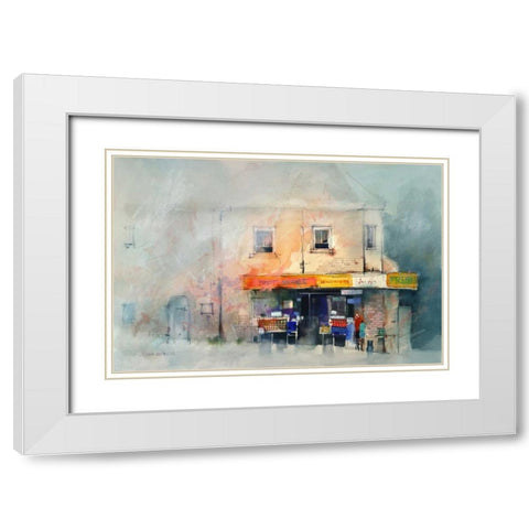Corner Store White Modern Wood Framed Art Print with Double Matting by Lovett, John