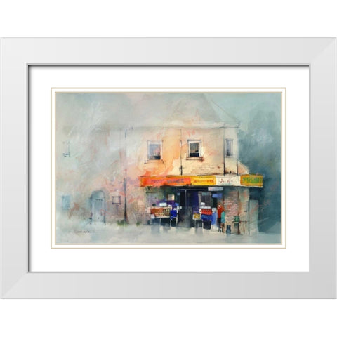 Corner Store White Modern Wood Framed Art Print with Double Matting by Lovett, John