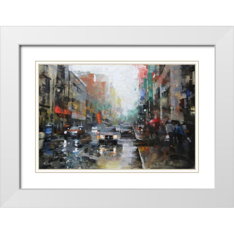 Montreal Rain White Modern Wood Framed Art Print with Double Matting by Lague, Mark