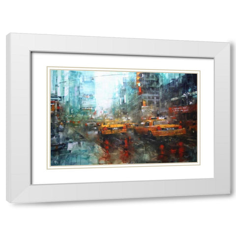 Times Square Reflections White Modern Wood Framed Art Print with Double Matting by Lague, Mark