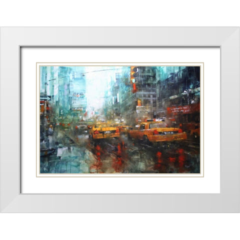 Times Square Reflections White Modern Wood Framed Art Print with Double Matting by Lague, Mark