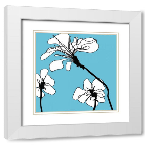 Flowers in Blue 1 White Modern Wood Framed Art Print with Double Matting by Loeber, Mette