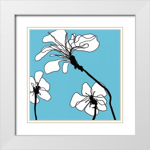 Flowers in Blue 1 White Modern Wood Framed Art Print with Double Matting by Loeber, Mette