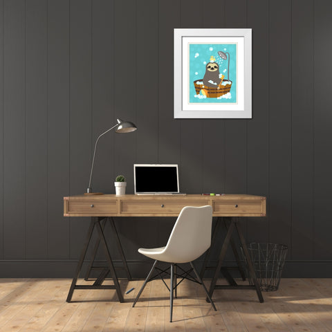 Bathing Sloth White Modern Wood Framed Art Print with Double Matting by Lee, Nancy