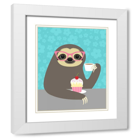 Diva Sloth White Modern Wood Framed Art Print with Double Matting by Lee, Nancy