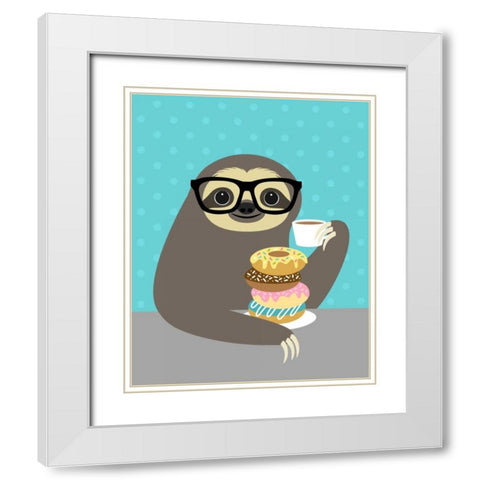 Snacking Sloth White Modern Wood Framed Art Print with Double Matting by Lee, Nancy
