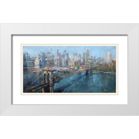 Brooklyn Bridge White Modern Wood Framed Art Print with Double Matting by Lague, Mark