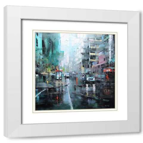 Montreal Turquoise Rain White Modern Wood Framed Art Print with Double Matting by Lague, Mark