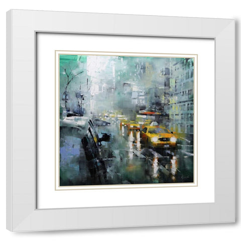 New York Rain White Modern Wood Framed Art Print with Double Matting by Lague, Mark